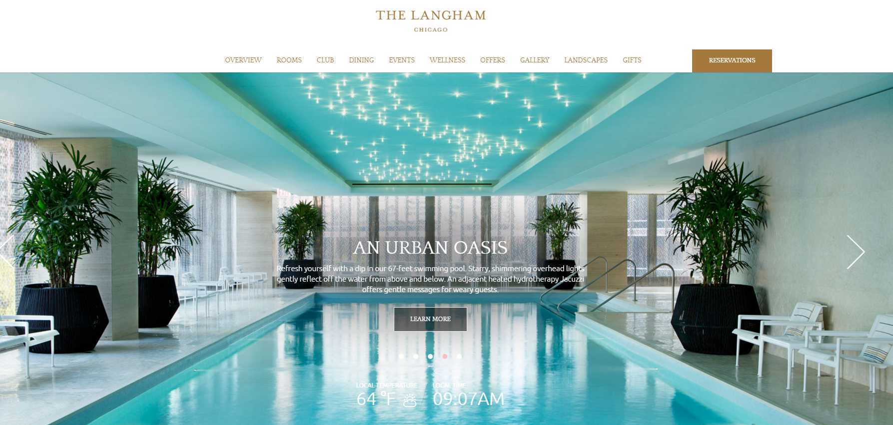 Página inicial do website do hotel Langham
