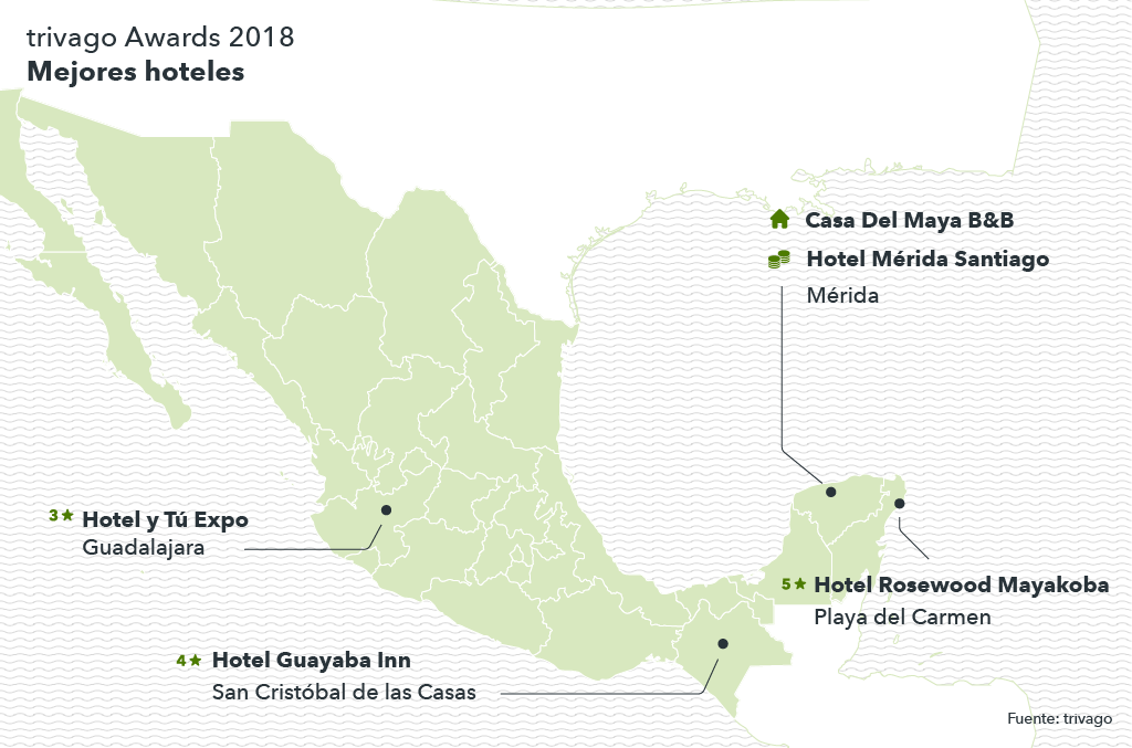 Mapa con los mejores hoteles 2018 México