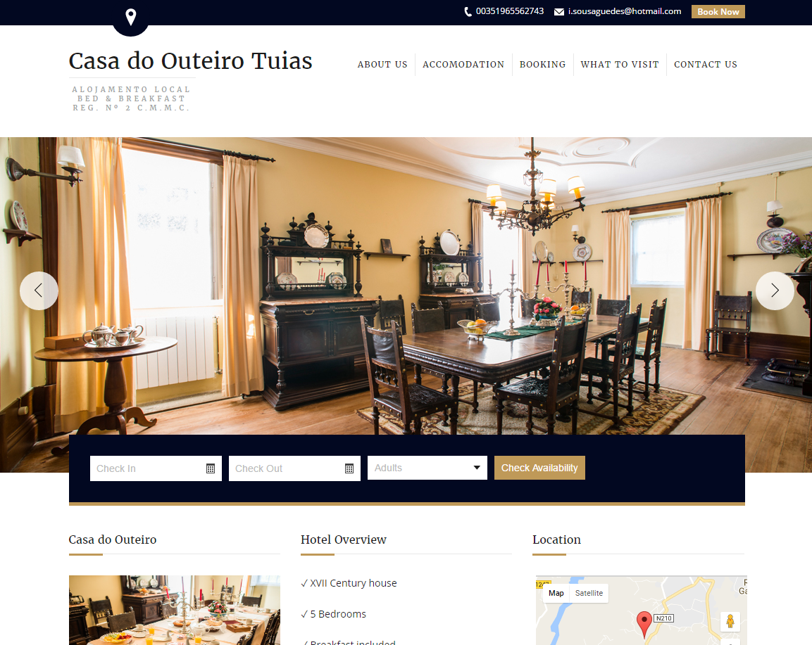 Página inicial do website do hotel Casa do Outeiro Tuias