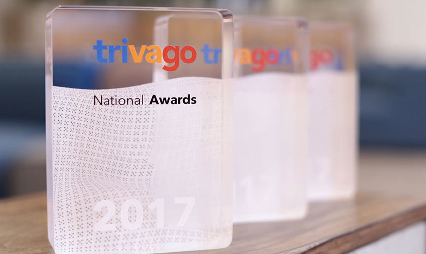 3 trivago Awards on a desk