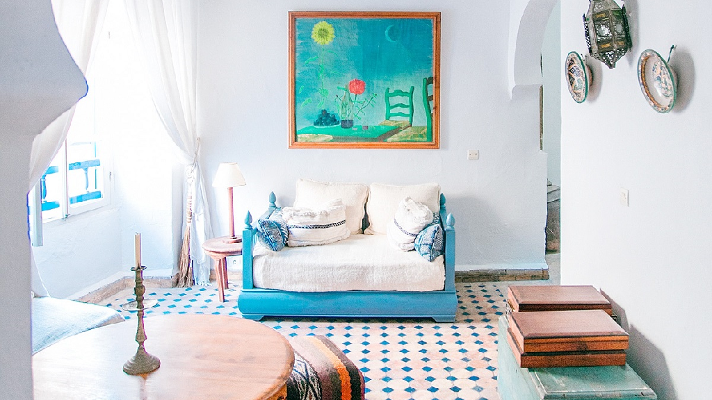 a vibrant moroccan hotel room
