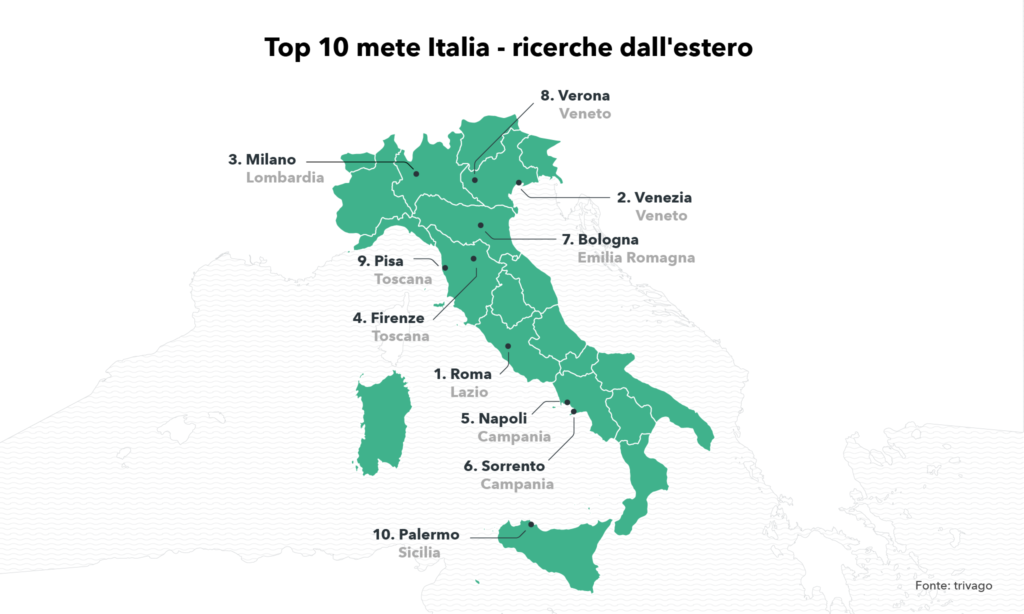 Mappa delle mete italiane più ricercate dagli stranieri
